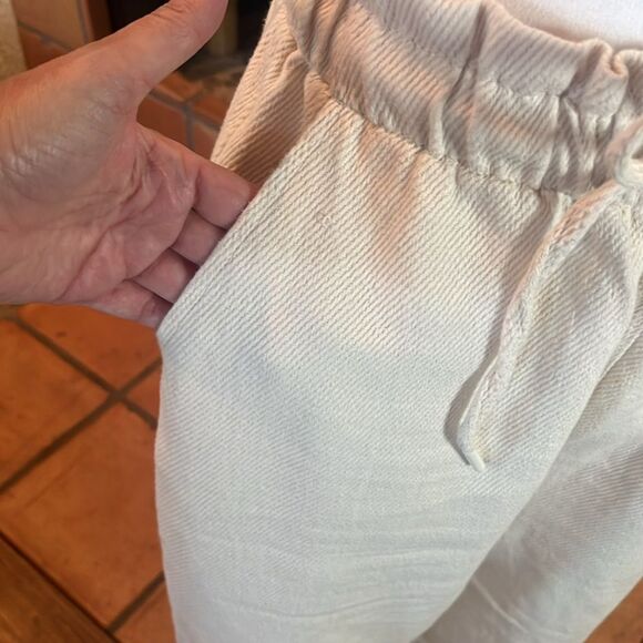 Zara Cream 100% Cotton Loose Fit Drawstring Waist Crop Pant, size L - Picture 3 of 8